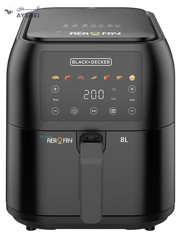 BLACK+DECKER Digital Air Fryer, 8L Family-Sized Capacity, 7 Preset Functions, Rapid Air Convection for Healthy Frying, Adjustable Temperature 80-200°C, Easy Clean, 8 L 1700 W SAF80-B5 Black