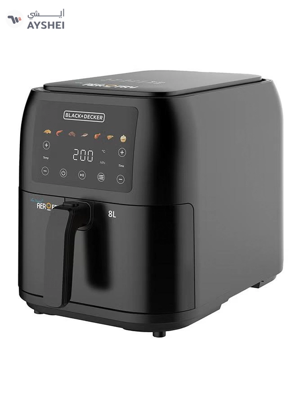 BLACK+DECKER Digital Air Fryer, 8L Family-Sized Capacity, 7 Preset Functions, Rapid Air Convection for Healthy Frying, Adjustable Temperature 80-200°C, Easy Clean, 8 L 1700 W SAF80-B5 Black