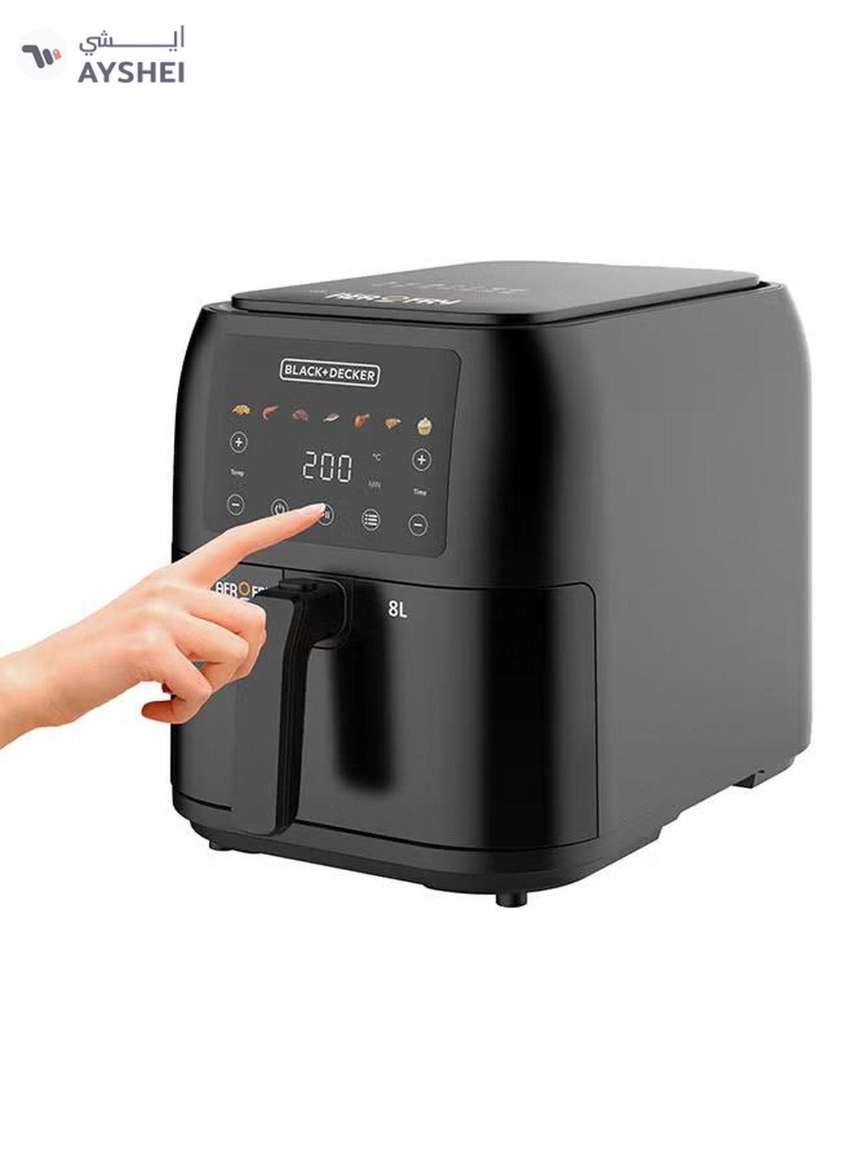 BLACK+DECKER Digital Air Fryer, 8L Family-Sized Capacity, 7 Preset Functions, Rapid Air Convection for Healthy Frying, Adjustable Temperature 80-200°C, Easy Clean, 8 L 1700 W SAF80-B5 Black-4-4