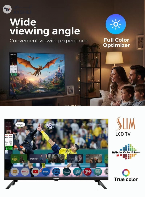GEEPAS 32" HD QLED Google TV | Sharp Picture with Sleek Design, with Built-in Apps | Dolby Audio, HDMI & USB Connectivity | Voice Remote with Google Cast | GLED3215GTQLD