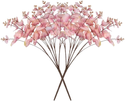 YATAI 2pcs Eucalyptus Leaves Flower, Lifelike Silk Eucalyptus Garland Faux Flowers, Green Leaves Eucalyptus Plants, Realistic Fake Flower Arrangement, Artificial Leaves Bunches for Office Decor, Pink-1