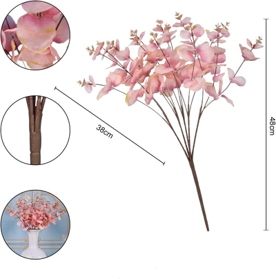 YATAI 2pcs Eucalyptus Leaves Flower, Lifelike Silk Eucalyptus Garland Faux Flowers, Green Leaves Eucalyptus Plants, Realistic Fake Flower Arrangement, Artificial Leaves Bunches for Office Decor, Pink-3