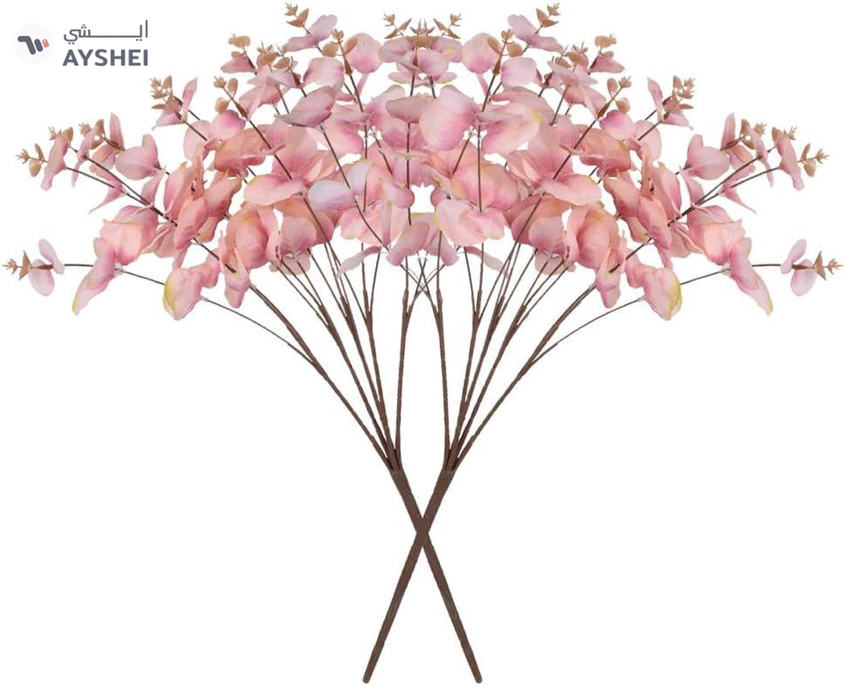 YATAI 2pcs Eucalyptus Leaves Flower, Lifelike Silk Eucalyptus Garland Faux Flowers, Green Leaves Eucalyptus Plants, Realistic Fake Flower Arrangement, Artificial Leaves Bunches for Office Decor, Pink-1-1