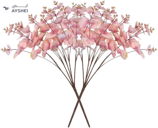YATAI 2pcs Eucalyptus Leaves Flower, Lifelike Silk Eucalyptus Garland Faux Flowers, Green Leaves Eucalyptus Plants, Realistic Fake Flower Arrangement, Artificial Leaves Bunches for Office Decor, Pink