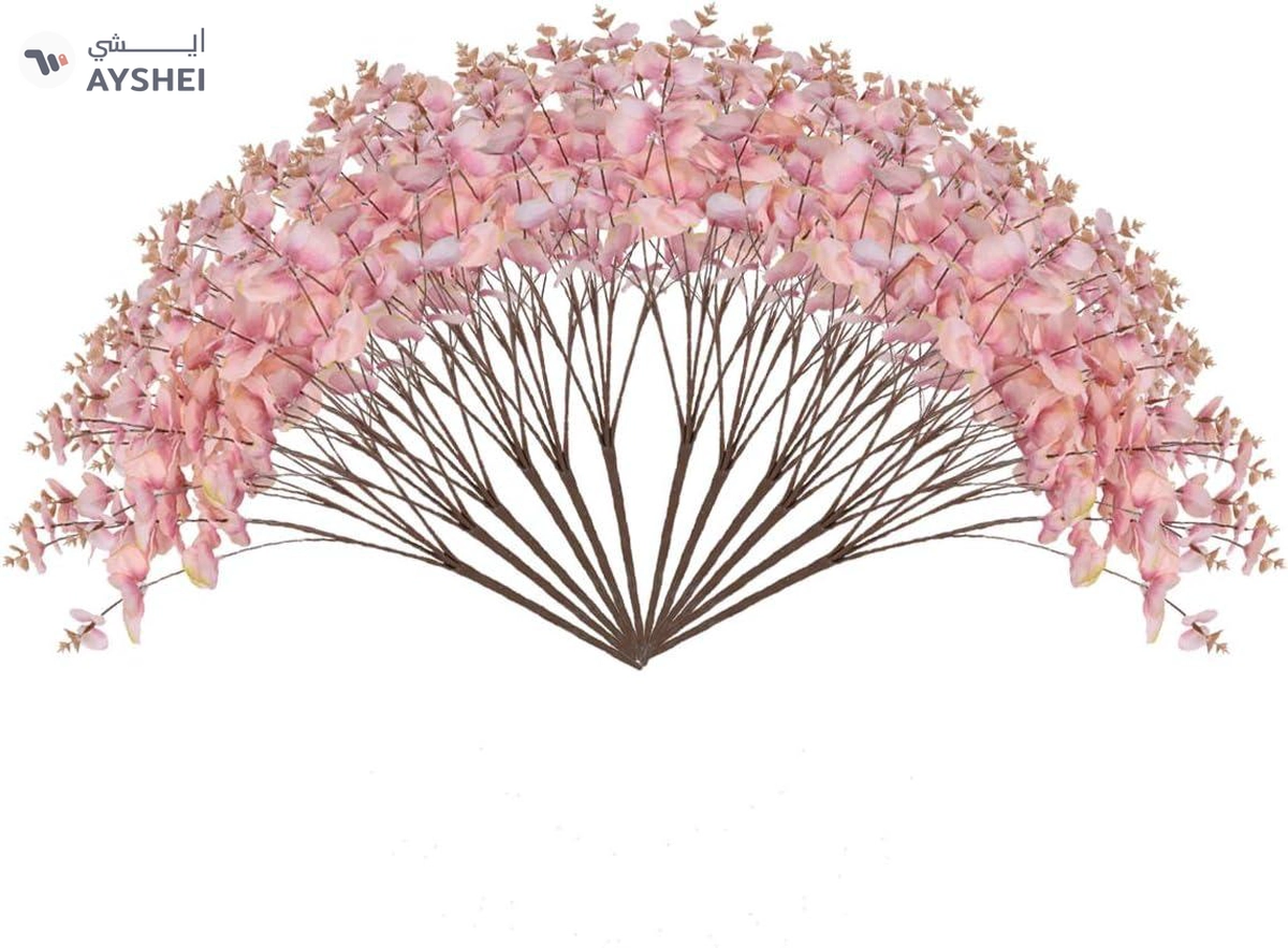 YATAI 2pcs Eucalyptus Leaves Flower, Lifelike Silk Eucalyptus Garland Faux Flowers, Green Leaves Eucalyptus Plants, Realistic Fake Flower Arrangement, Artificial Leaves Bunches for Office Decor, Pink-2-2