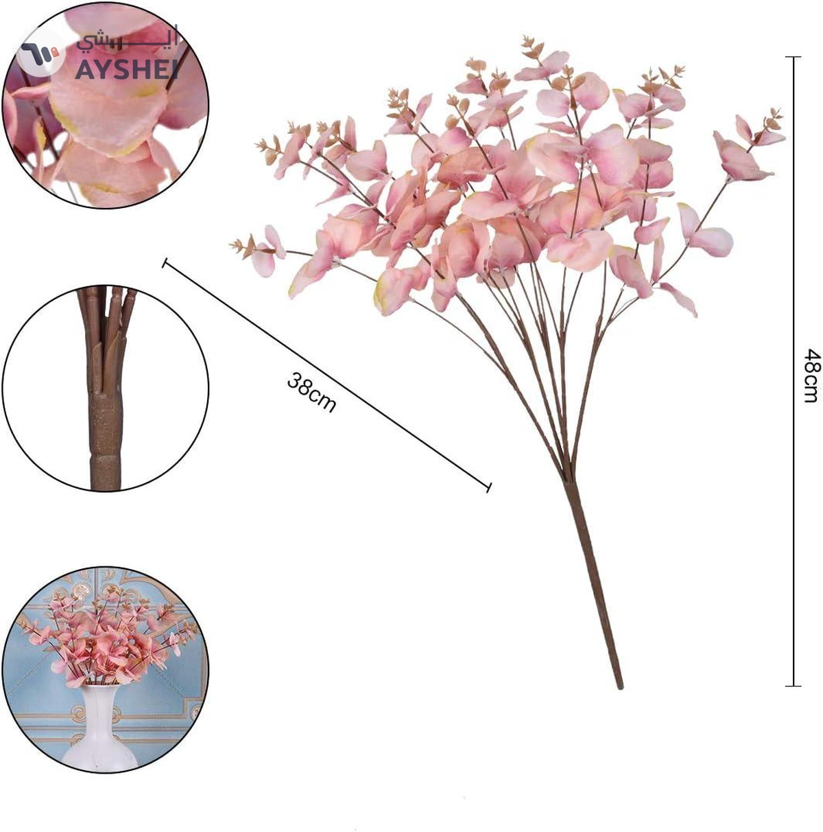 YATAI 2pcs Eucalyptus Leaves Flower, Lifelike Silk Eucalyptus Garland Faux Flowers, Green Leaves Eucalyptus Plants, Realistic Fake Flower Arrangement, Artificial Leaves Bunches for Office Decor, Pink-3-3