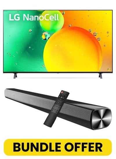 LG 65-Inch NANO75 4K UHD Smart TV with α5 Gen5 AI Processor & Active HDR + 2.0 Channel Bluetooth Soundbar – Home Theater Combo for Stunning Picture & Powerful Sound 65NANO75SQA+Soundbar Black-0