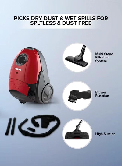 GEEPAS Preview Vacuum Cleaner With Powerful Suction, Low Noise Design, Dust Full Indicator, Flexible Hose With Air Flow On Handle, Plastic Insert Tube, Dustbag 1.5L, Pedal Switch And Auto Rewinding Wire 1.5 L 1400 W GVC2595 1.5 L 1400 W GVC2595 Red-5