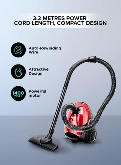 GEEPAS Preview Vacuum Cleaner With Powerful Suction, Low Noise Design, Dust Full Indicator, Flexible Hose With Air Flow On Handle, Plastic Insert Tube, Dustbag 1.5L, Pedal Switch And Auto Rewinding Wire 1.5 L 1400 W GVC2595 1.5 L 1400 W GVC2595 Red-1