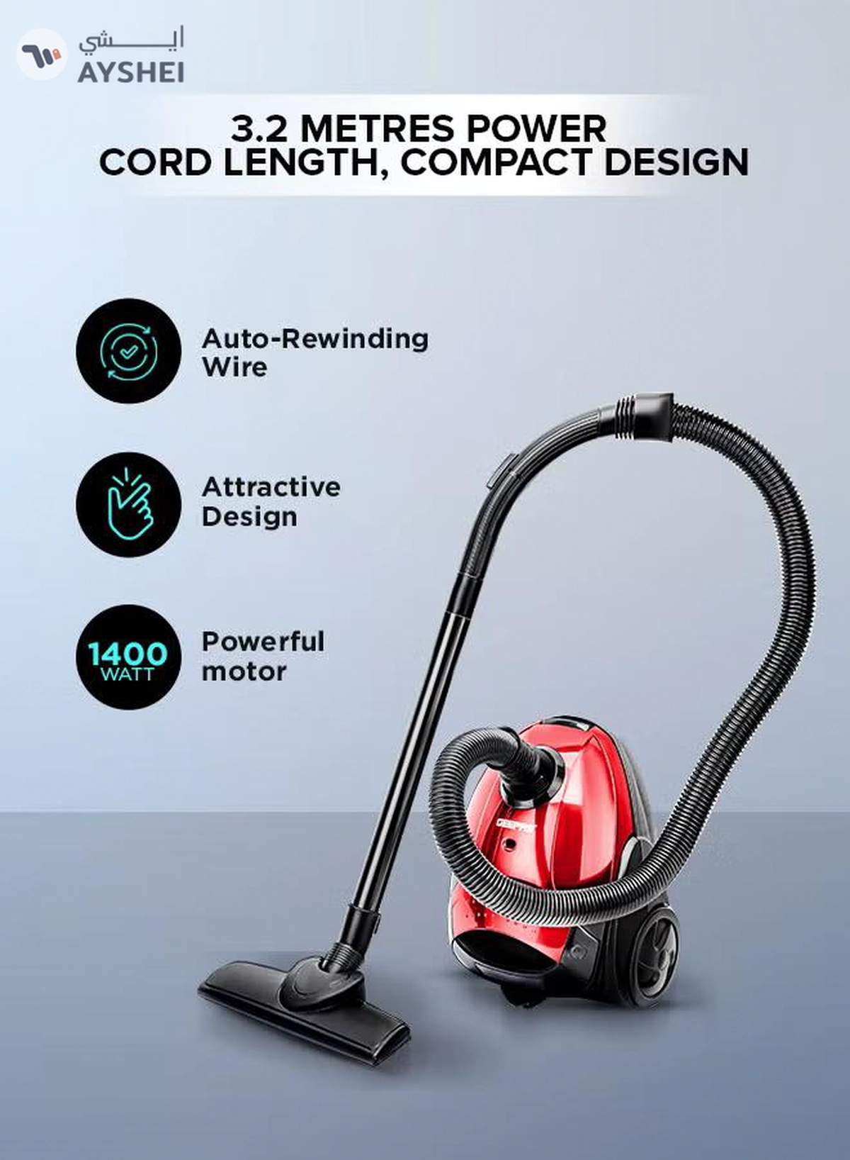 GEEPAS Preview Vacuum Cleaner With Powerful Suction, Low Noise Design, Dust Full Indicator, Flexible Hose With Air Flow On Handle, Plastic Insert Tube, Dustbag 1.5L, Pedal Switch And Auto Rewinding Wire 1.5 L 1400 W GVC2595 1.5 L 1400 W GVC2595 Red-1-1