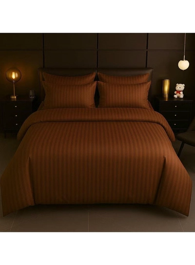 Eworld 4-Piece Luxury King Size Brown Striped Bedding Set-1