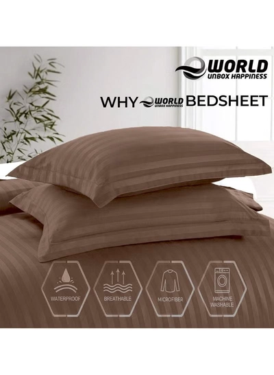 Eworld 4-Piece Luxury King Size Brown Striped Bedding Set-2