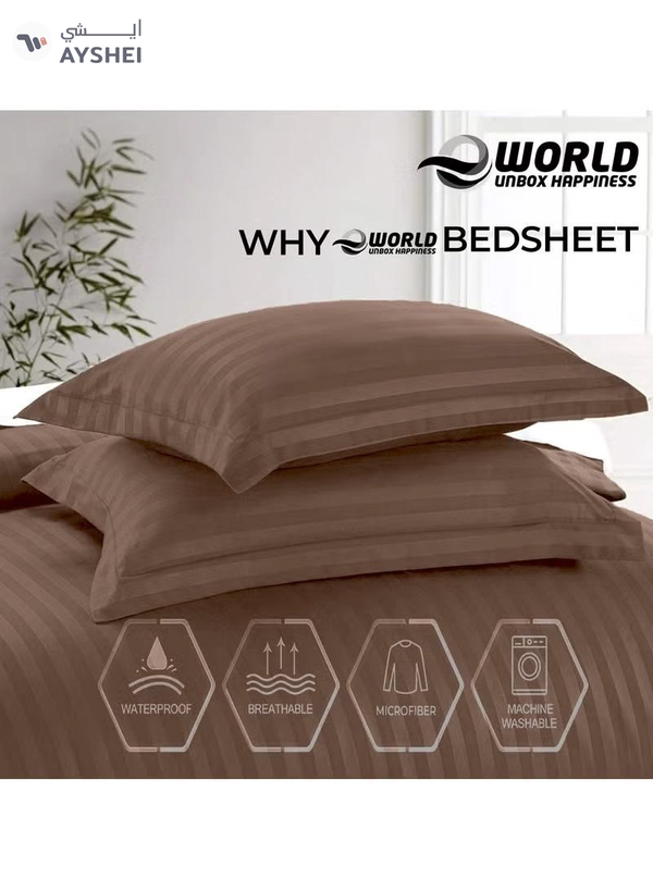 Eworld 4-Piece Luxury King Size Brown Striped Bedding Set