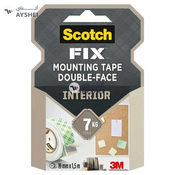 Scotch Fix Double-Face Interior Mounting Tape – Strong Adhesive for Secure Bonding on Various Surfaces (19 mm x 1.5 m)