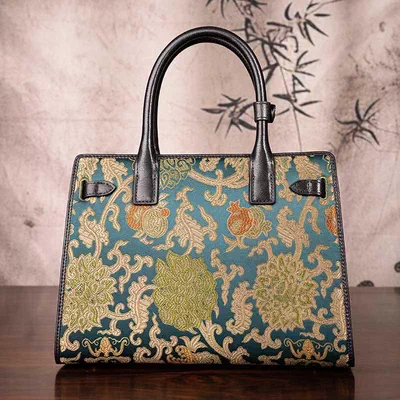 Silk Road - Handmade Song Brocade Chinoiserie Leather Kelly Bag-1