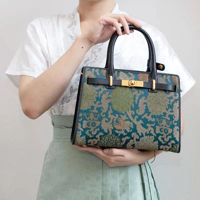 Silk Road - Handmade Song Brocade Chinoiserie Leather Kelly Bag-3