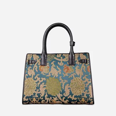 Silk Road - Handmade Song Brocade Chinoiserie Leather Kelly Bag-0