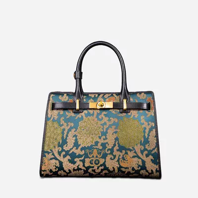 Silk Road - Handmade Song Brocade Chinoiserie Leather Kelly Bag-4
