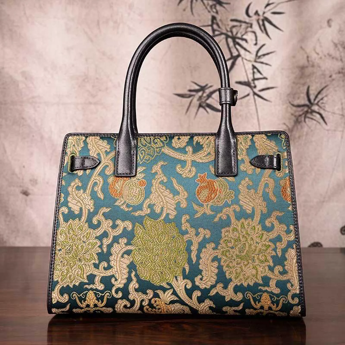 Silk Road - Handmade Song Brocade Chinoiserie Leather Kelly Bag-1-1