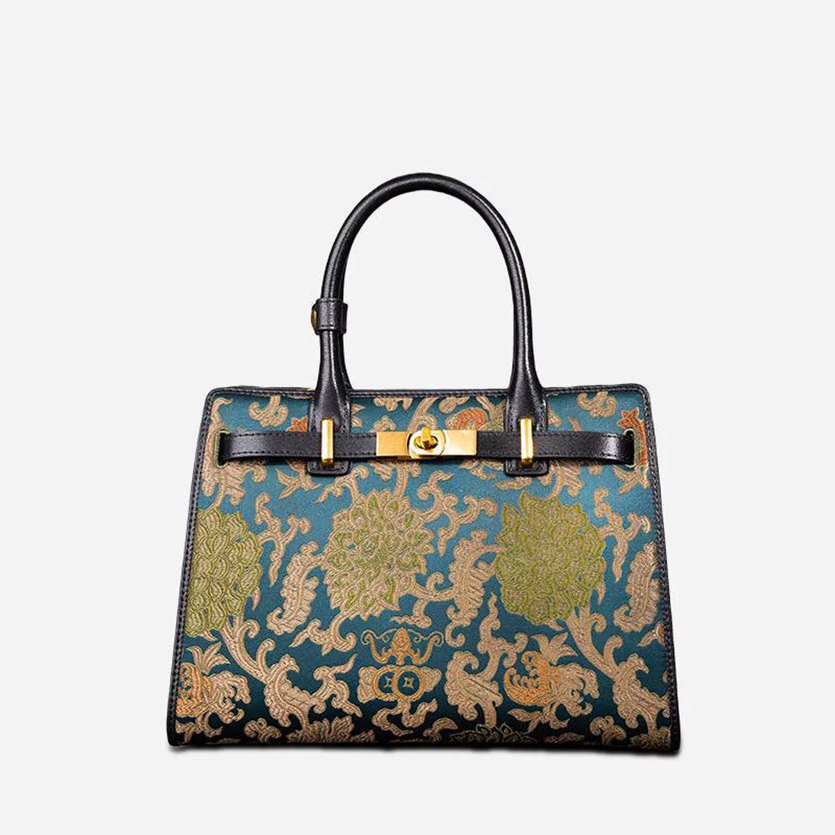 Silk Road - Handmade Song Brocade Chinoiserie Leather Kelly Bag-4-4