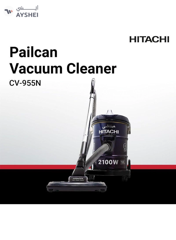 HITACHI Drum Vacuum Cleaner 2100 Watts, 18L Tank Dust Capacity, Aero Power Brush to Clean Efficiently, Metal Pipe, Dusting Brush & Crevice Nozzle, Washable Filter, Best for Home & Office 18 L 2100 W CV955NBLGCM Blue/Purple