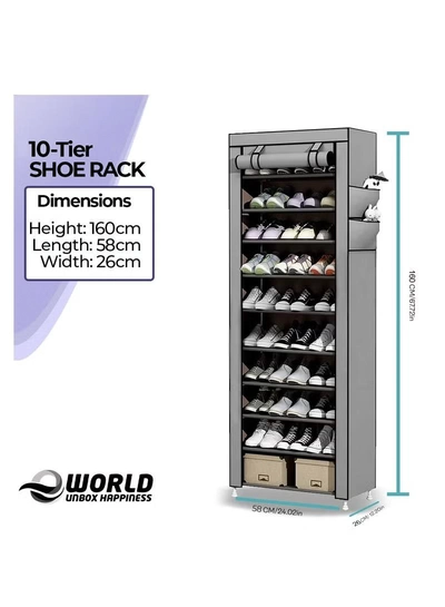 Eworld 10 Tier Shoe Rack Canvas Storage Cabinet Rack with 27 Pairs Shoes Space Organizer-1