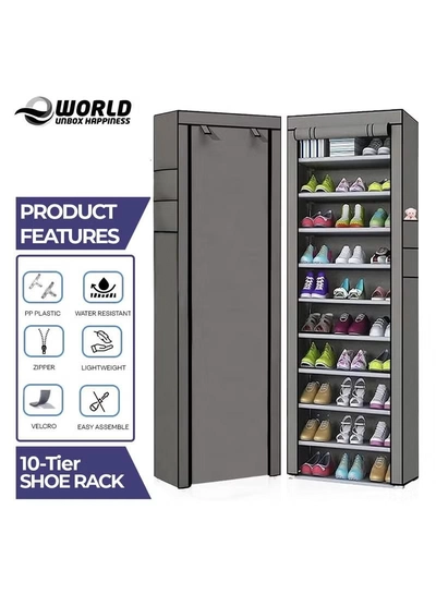 Eworld 10 Tier Shoe Rack Canvas Storage Cabinet Rack with 27 Pairs Shoes Space Organizer-2