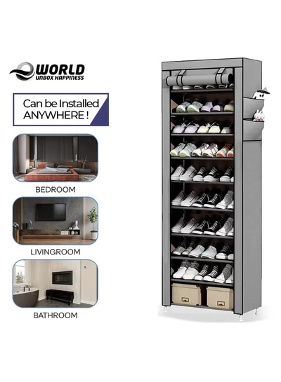 Eworld 10 Tier Shoe Rack Canvas Storage Cabinet Rack with 27 Pairs Shoes Space Organizer-7