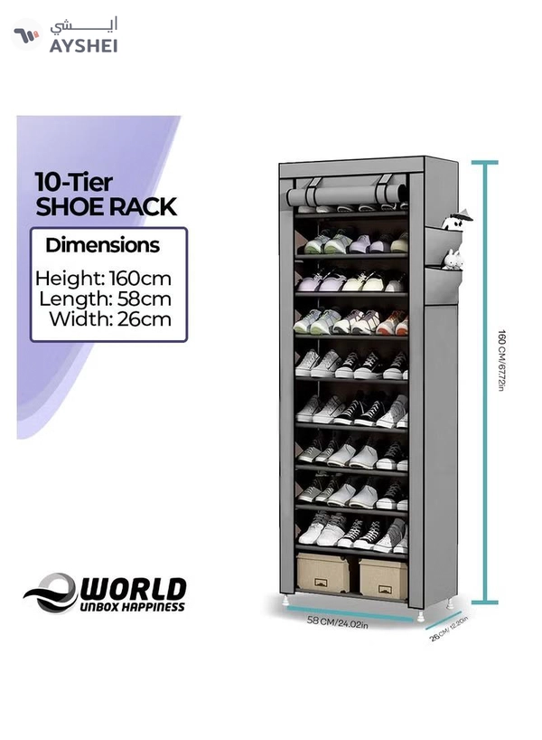 Eworld 10 Tier Shoe Rack Canvas Storage Cabinet Rack with 27 Pairs Shoes Space Organizer