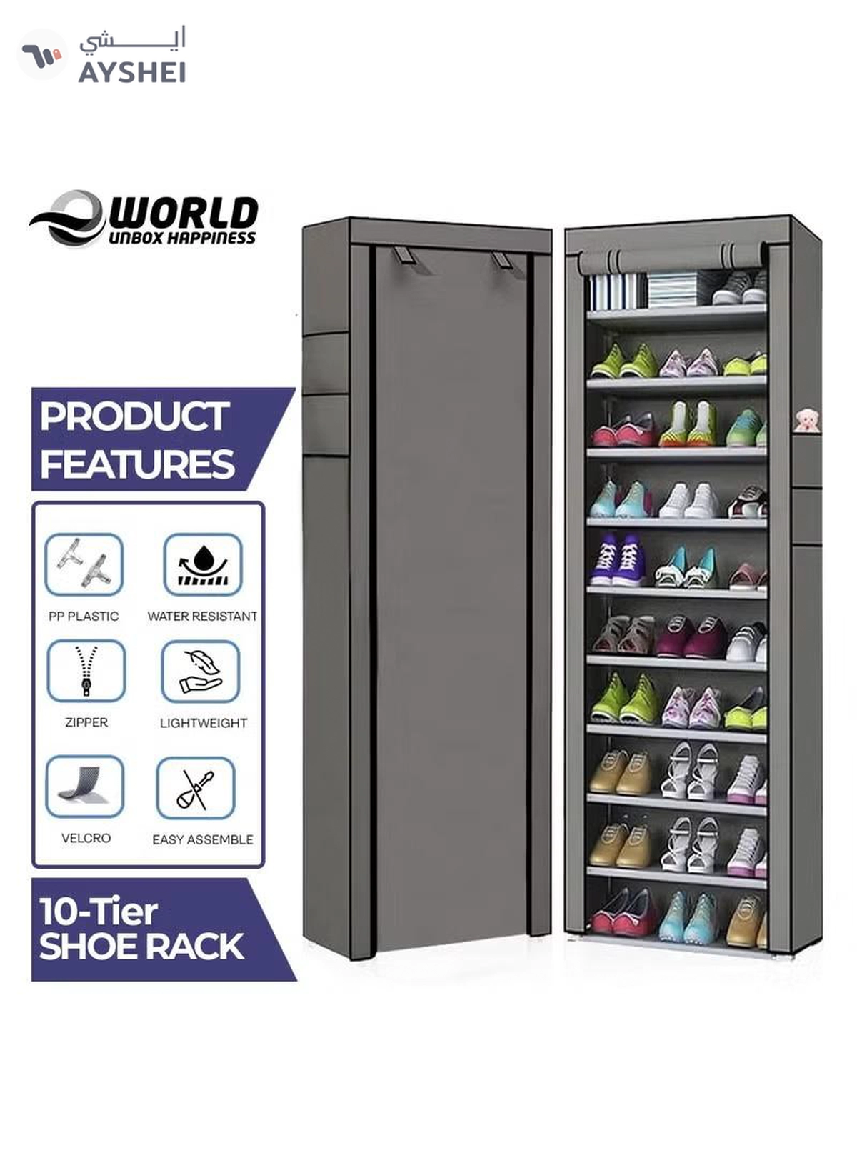 Eworld 10 Tier Shoe Rack Canvas Storage Cabinet Rack with 27 Pairs Shoes Space Organizer-2-2