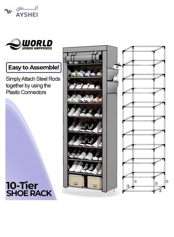 Eworld 10 Tier Shoe Rack Canvas Storage Cabinet Rack with 27 Pairs Shoes Space Organizer