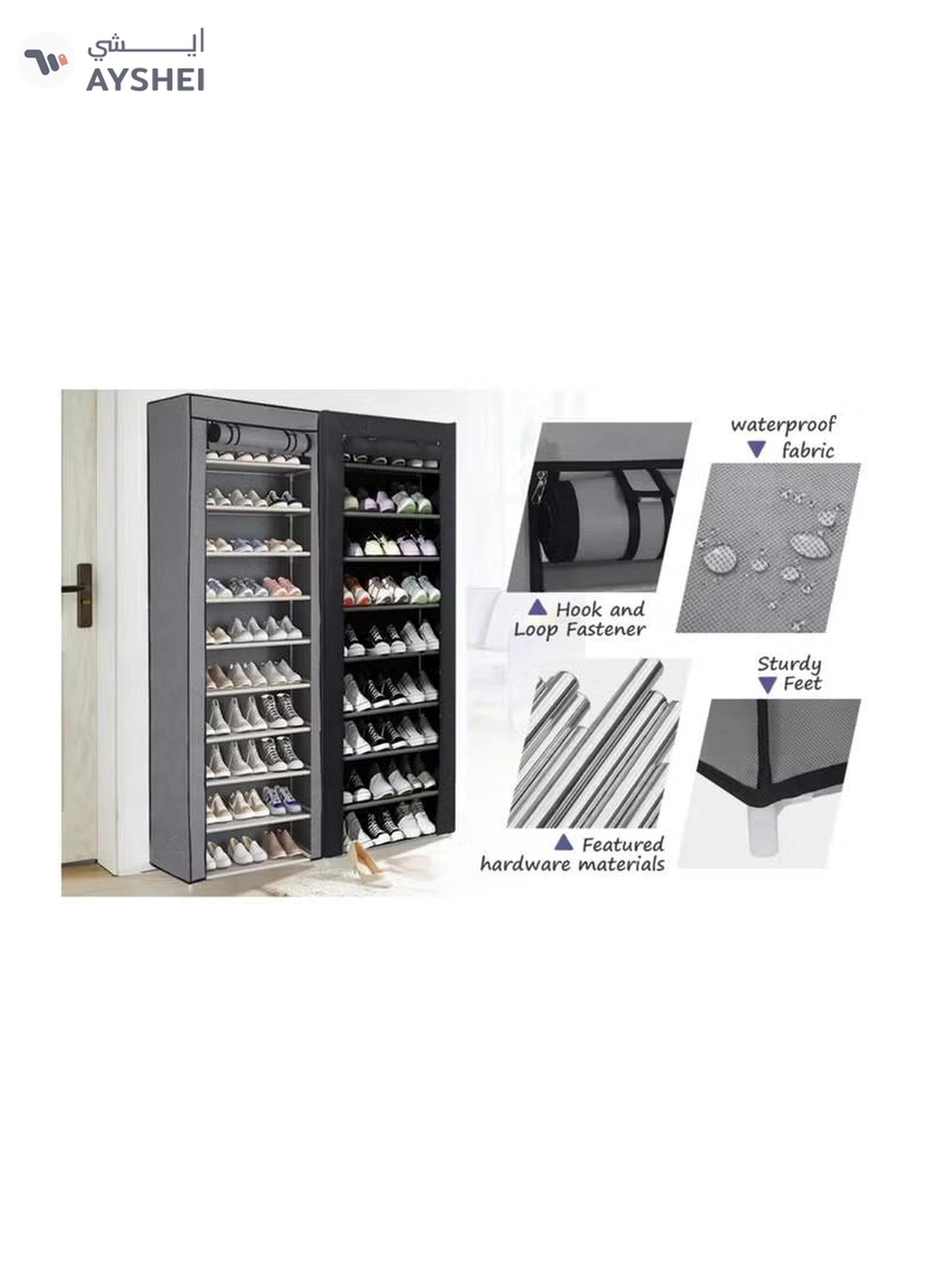 Eworld 10 Tier Shoe Rack Canvas Storage Cabinet Rack with 27 Pairs Shoes Space Organizer-6-6