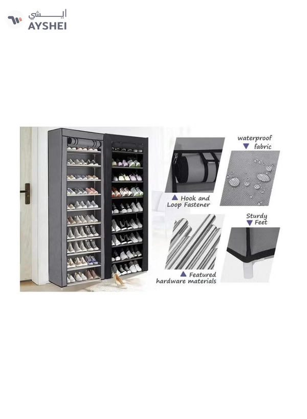 Eworld 10 Tier Shoe Rack Canvas Storage Cabinet Rack with 27 Pairs Shoes Space Organizer
