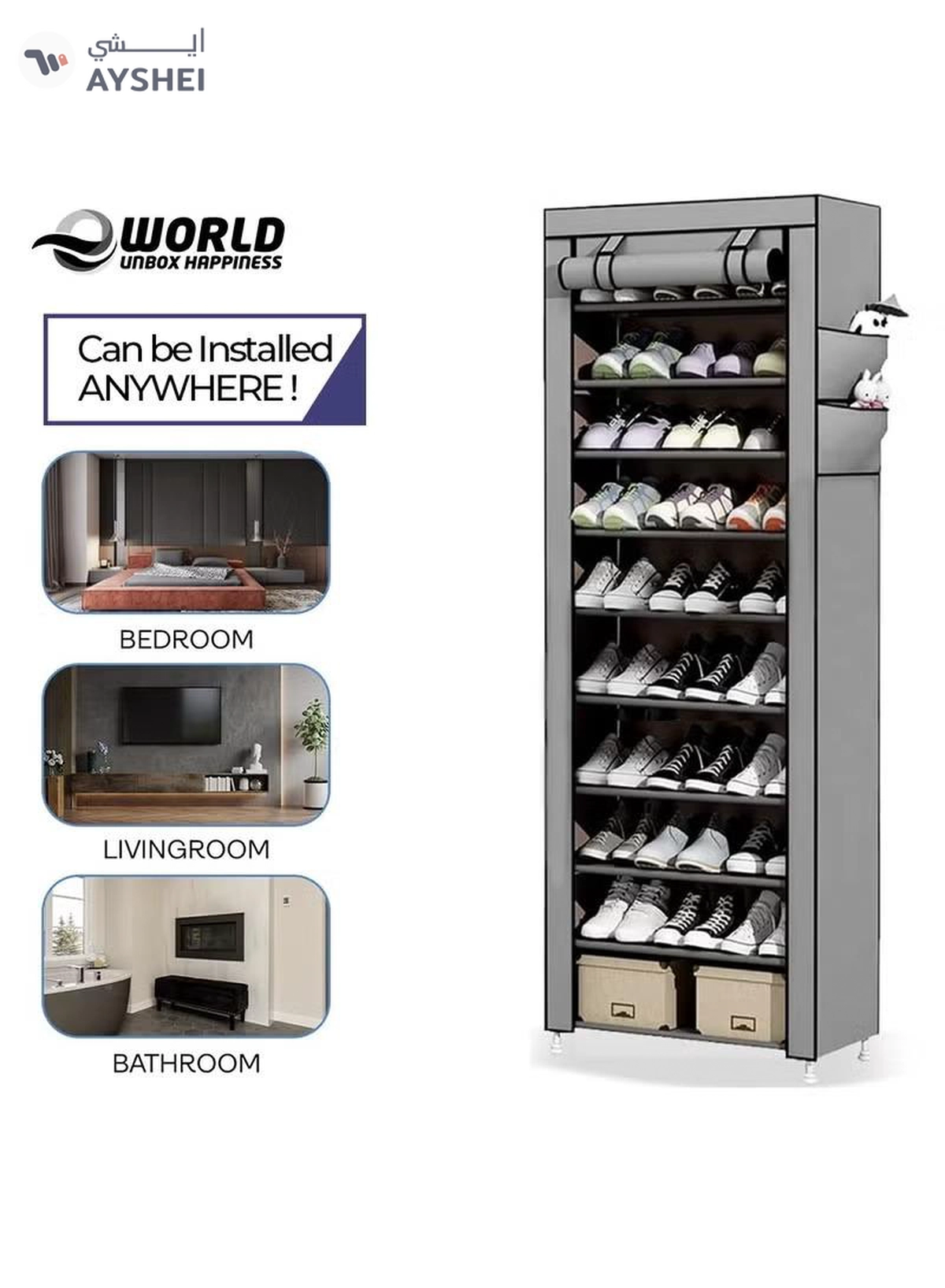 Eworld 10 Tier Shoe Rack Canvas Storage Cabinet Rack with 27 Pairs Shoes Space Organizer-7-7