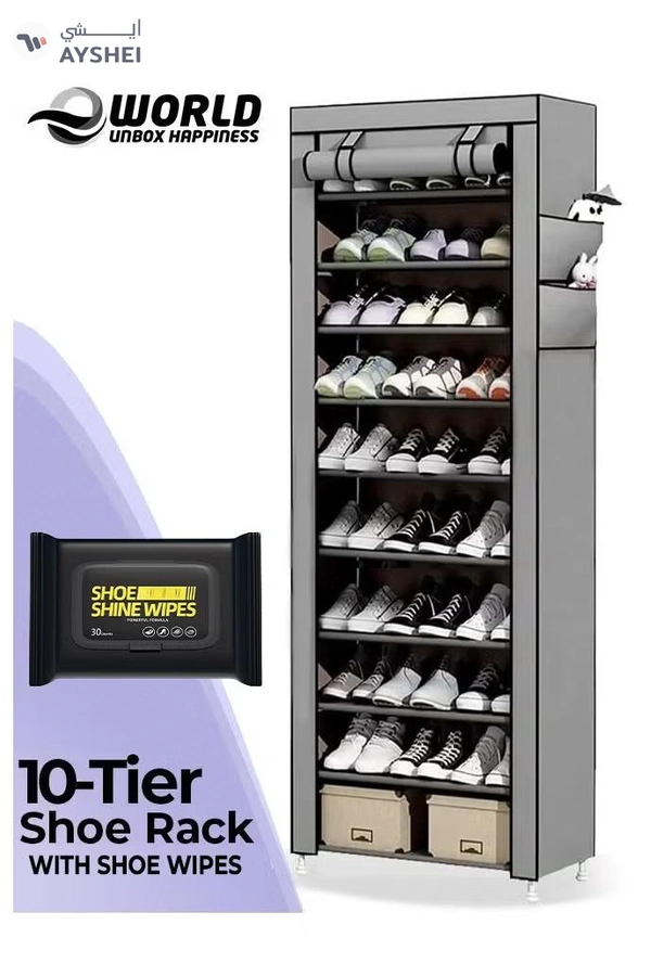 Eworld 10 Tier Shoe Rack Canvas Storage Cabinet Rack with 27 Pairs Shoes Space Organizer
