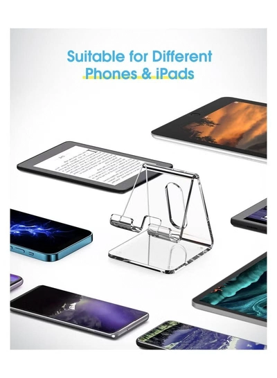 Eworld Clear Acrylic Phone Holder Stand with Non-slip Rubbers and Charging Hole, Perfect for Phones-1