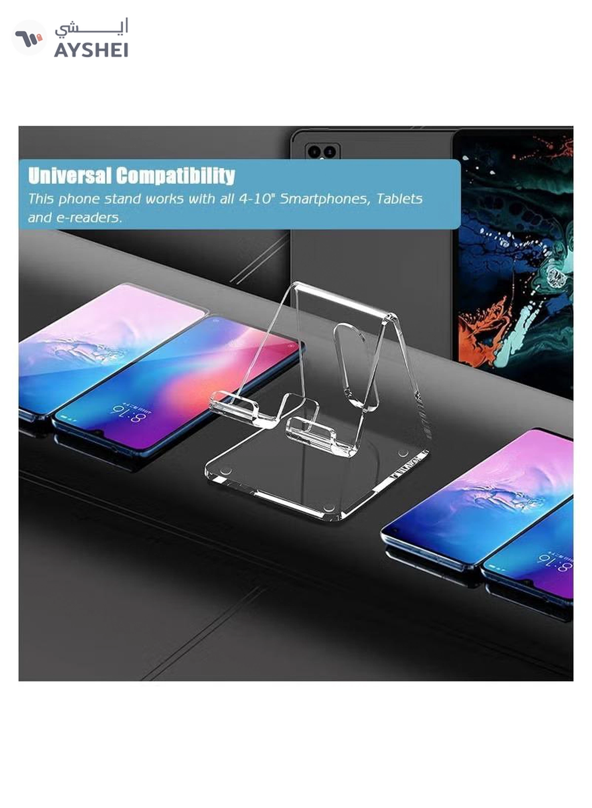 Eworld Clear Acrylic Phone Holder Stand with Non-slip Rubbers and Charging Hole, Perfect for Phones-3-3