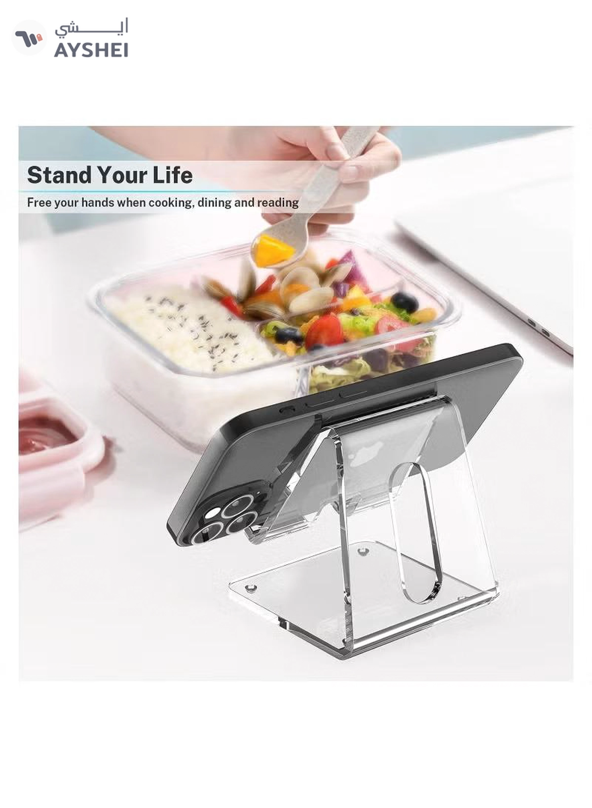Eworld Clear Acrylic Phone Holder Stand with Non-slip Rubbers and Charging Hole, Perfect for Phones-4-4
