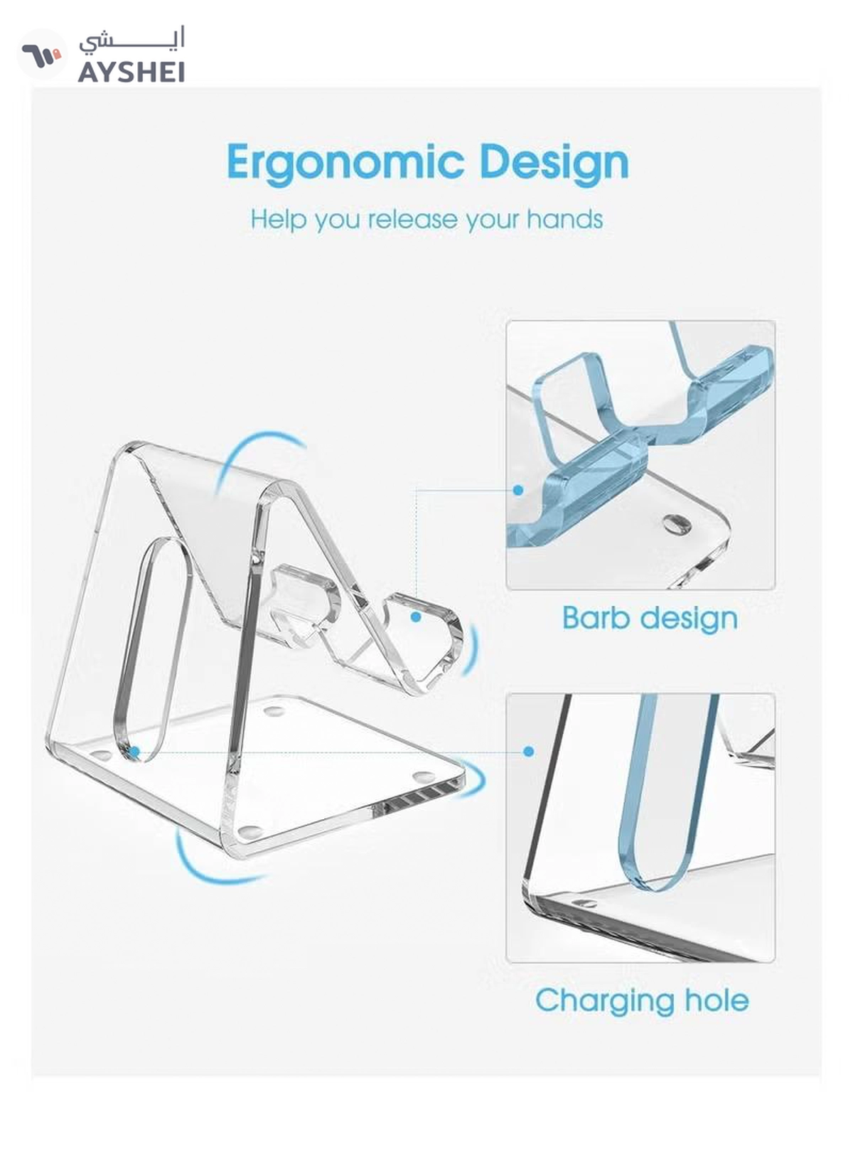 Eworld Clear Acrylic Phone Holder Stand with Non-slip Rubbers and Charging Hole, Perfect for Phones-7-7