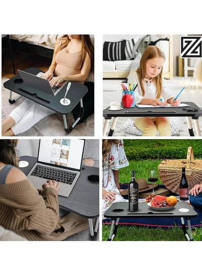 DubaiGallery Laptop Lap Desk, Foldable Laptop Tray with 4 USB Ports Storage Drawer and Cup Holder, Desk Stand for Bed Lap Tray Portable Standing Table for Bed Couch Floor-1