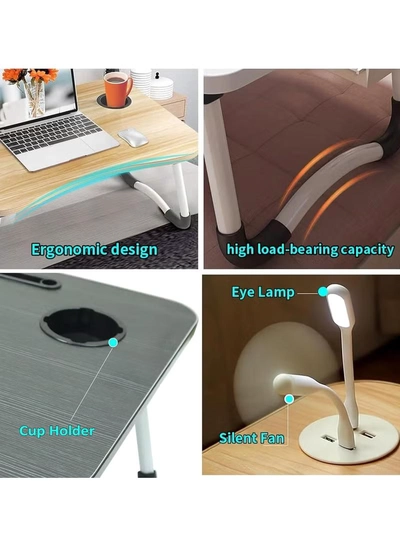 DubaiGallery Laptop Lap Desk, Foldable Laptop Tray with 4 USB Ports Storage Drawer and Cup Holder, Desk Stand for Bed Lap Tray Portable Standing Table for Bed Couch Floor-2