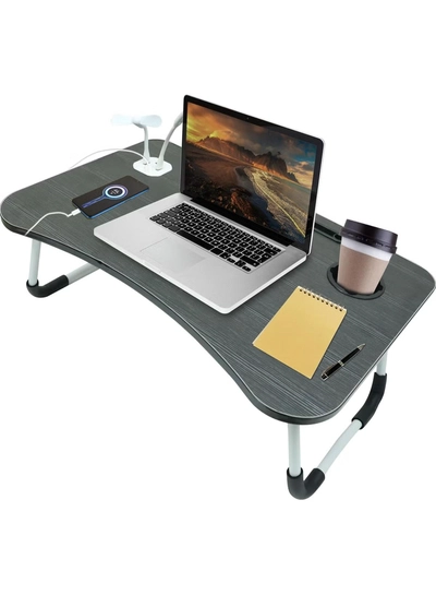 DubaiGallery Laptop Lap Desk, Foldable Laptop Tray with 4 USB Ports Storage Drawer and Cup Holder, Desk Stand for Bed Lap Tray Portable Standing Table for Bed Couch Floor-0
