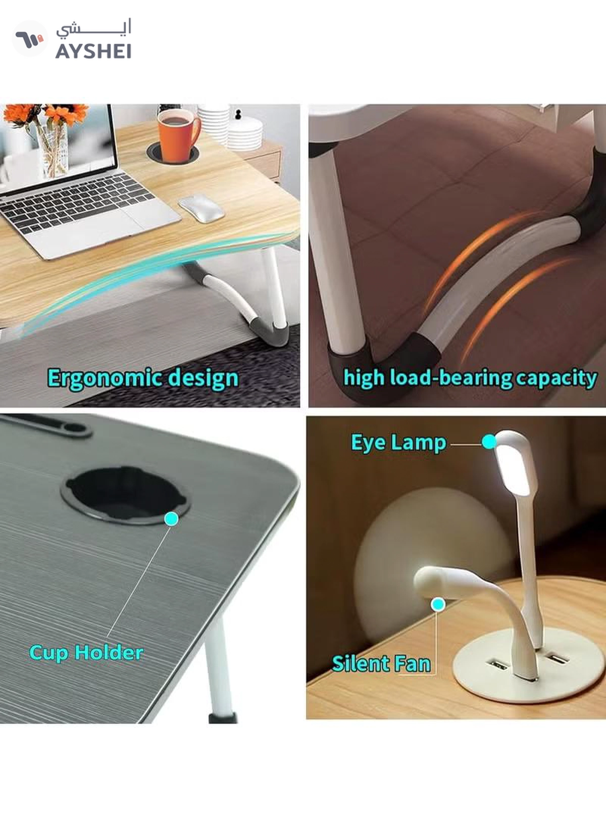 DubaiGallery Laptop Lap Desk, Foldable Laptop Tray with 4 USB Ports Storage Drawer and Cup Holder, Desk Stand for Bed Lap Tray Portable Standing Table for Bed Couch Floor-2-2