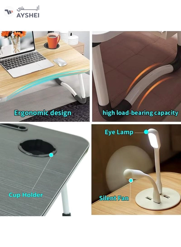 DubaiGallery Laptop Lap Desk, Foldable Laptop Tray with 4 USB Ports Storage Drawer and Cup Holder, Desk Stand for Bed Lap Tray Portable Standing Table for Bed Couch Floor