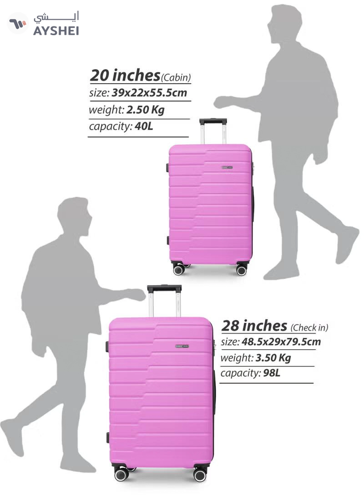 PARAJOHN Series Set of 2 Luggage | Lightweight Small 10KG & Large 30KG ABS 4 Wheels Trolley Hardsided Travel Suitcase Pink-2-2