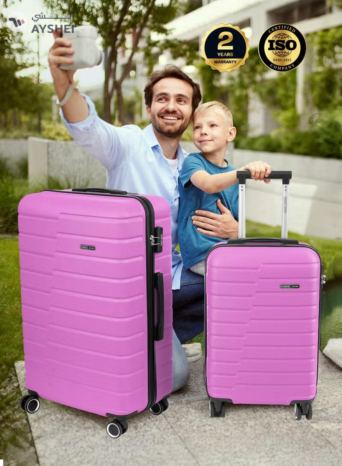 PARAJOHN Series Set of 2 Luggage | Lightweight Small 10KG & Large 30KG ABS 4 Wheels Trolley Hardsided Travel Suitcase Pink-5-5