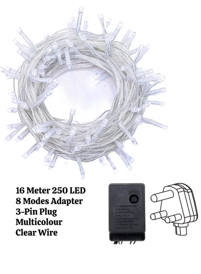 Yuwell 16 Meter 250 LED String Lights Decoration Lights RGB Light 8 Modes Led Light Clear Wire For Home Decorations Ramadan Lights Indoor & Outdoor Decoration Ramadan Decoration Light Diwali Lights Curtain Lights With 3-Pin UK Plug-3