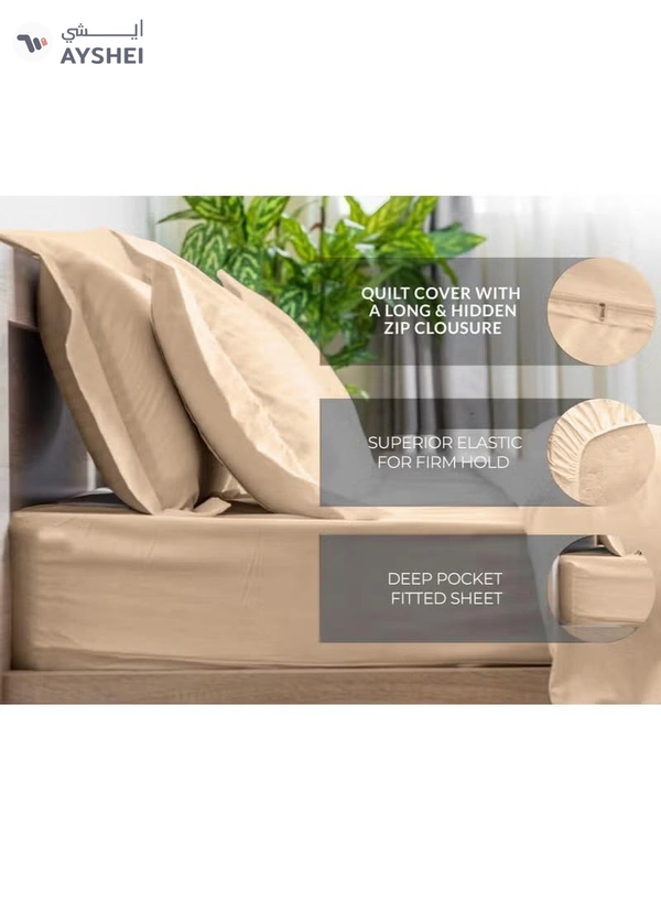 Eworld 6-Piece Premium King Size Bedding Set, Cream Striped Design