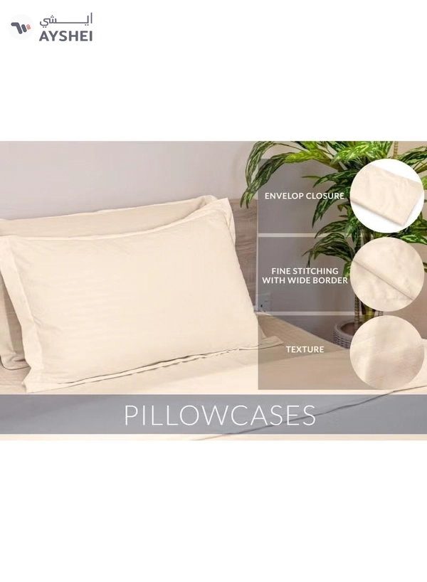 Eworld 6-Piece Premium King Size Bedding Set, Cream Striped Design