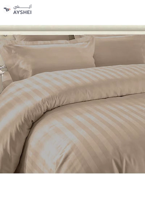 Eworld 6-Piece Premium King Size Bedding Set, Cream Striped Design